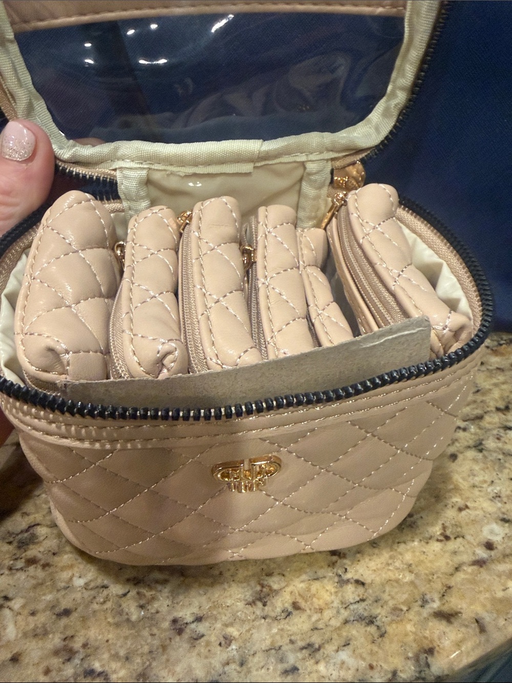 PurseN Quilted Beige Cosmetic Organizer with Removable Pouches